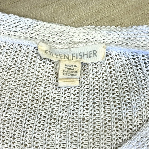 Eileen Fisher 100% Organic Linen Crisp White V-Neck Lightweight Knit Sweater XXS - Picture 3 of 5